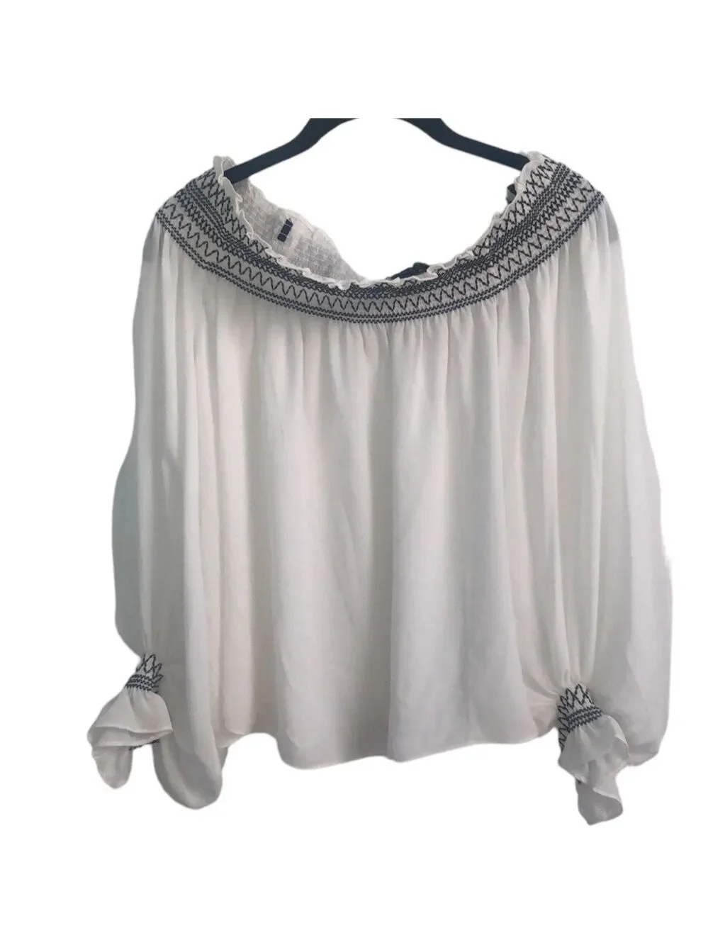 Laundry By Shelli Segal White Off Shoulder Blouson Sleeves Blouse Size Large